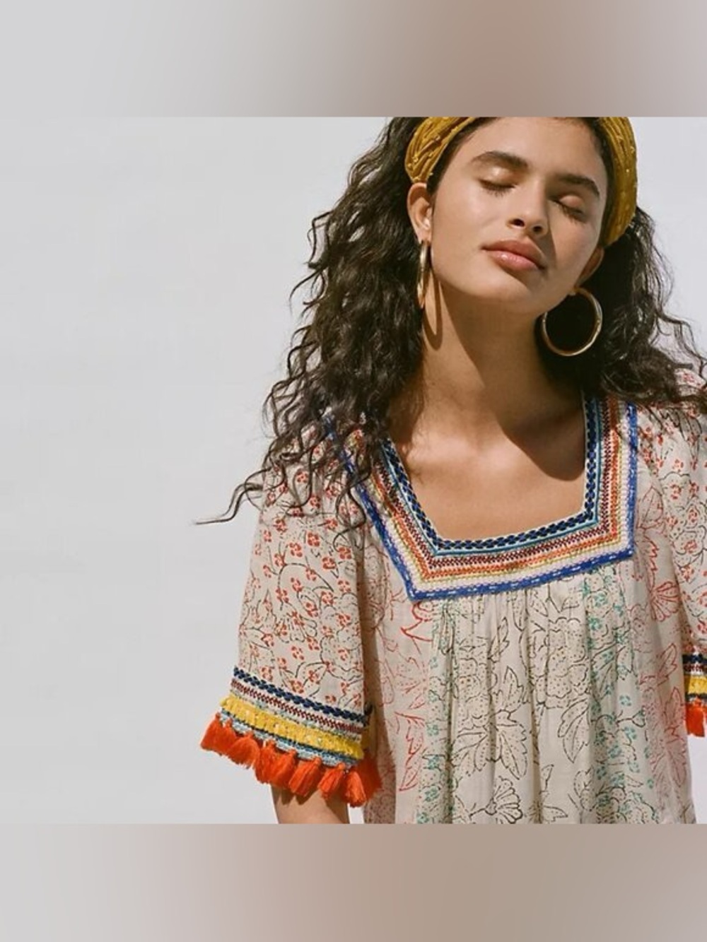 🪸Maeve by Anthropologie🪸 Cream Floral Embroidered Square-Neck Tunic. Size XS - Picture 3 of 8
